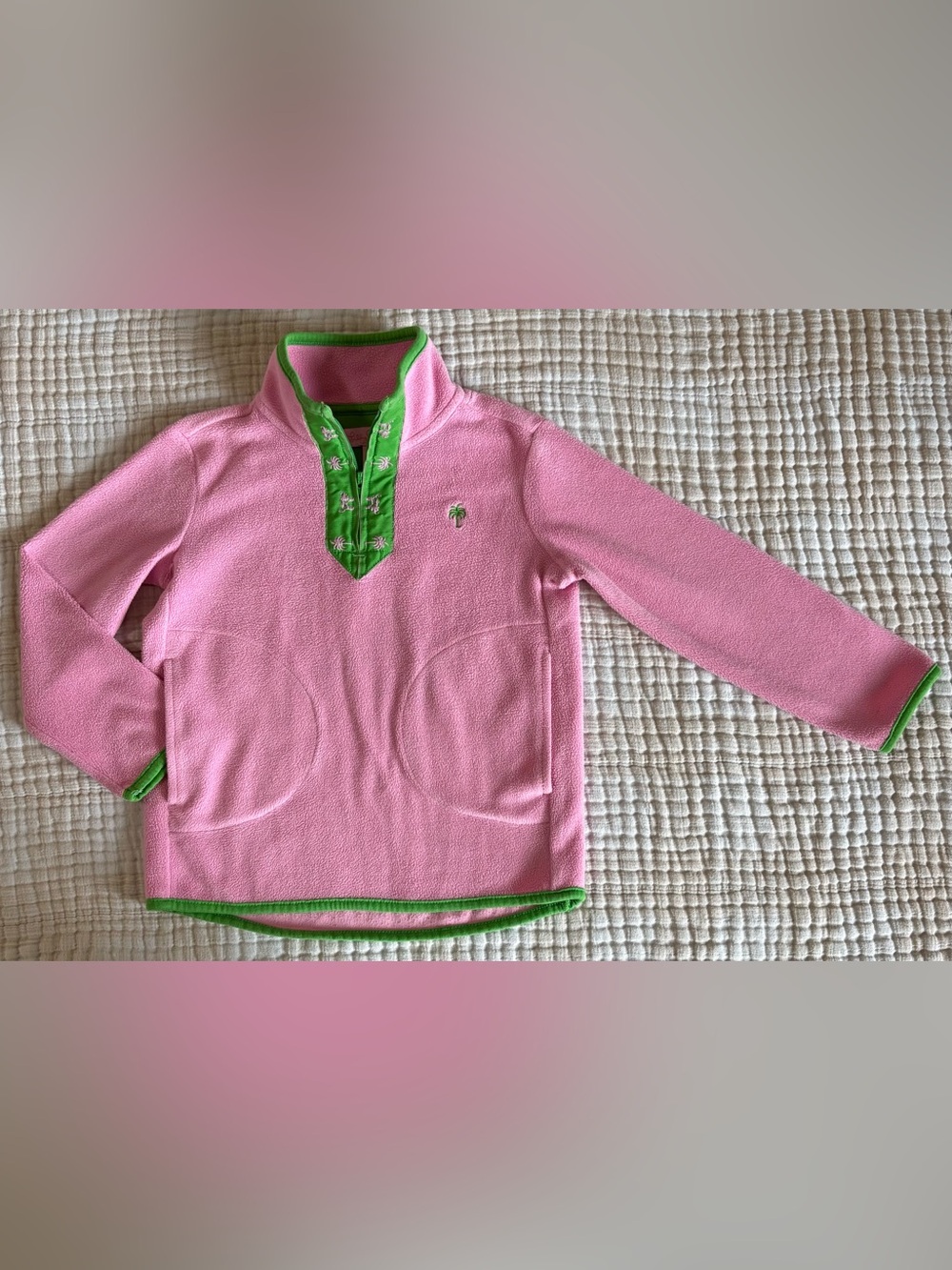 Lilly Pulitzer Pink Fleece Pullover with Green Trim
